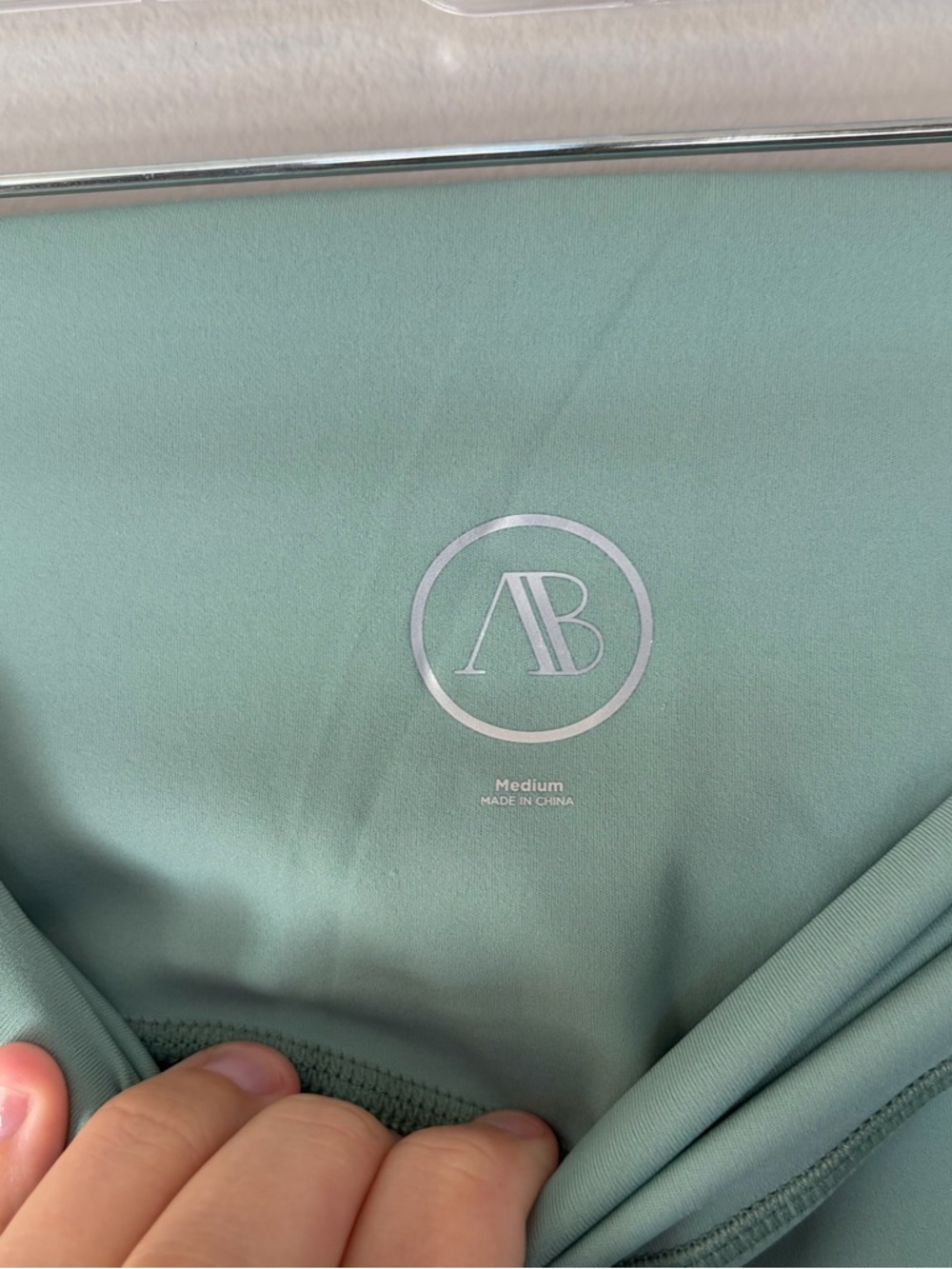 Addison Bay Sage Green Leggings with Pink, Blue & White Striped Hem - Picture 3 of 5